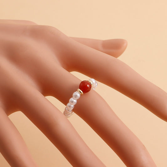 Simplicity Elastic Beaded Pearl Finger Rings