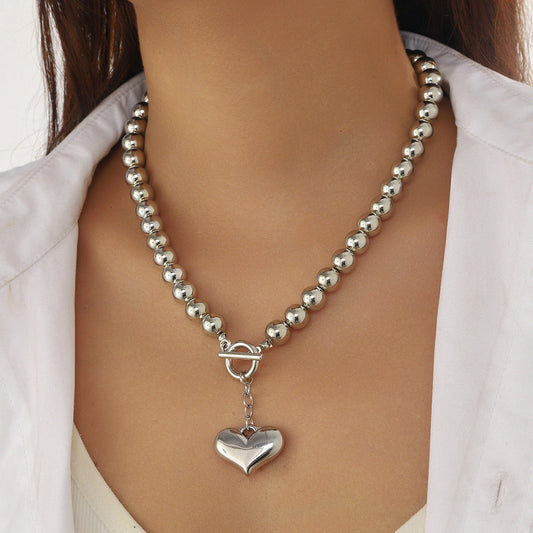 Chunky Heart Pendant Beaded Necklace