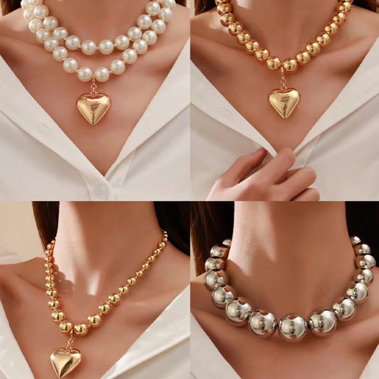 Exaggerated Geometric Bead Women Pearl Necklace