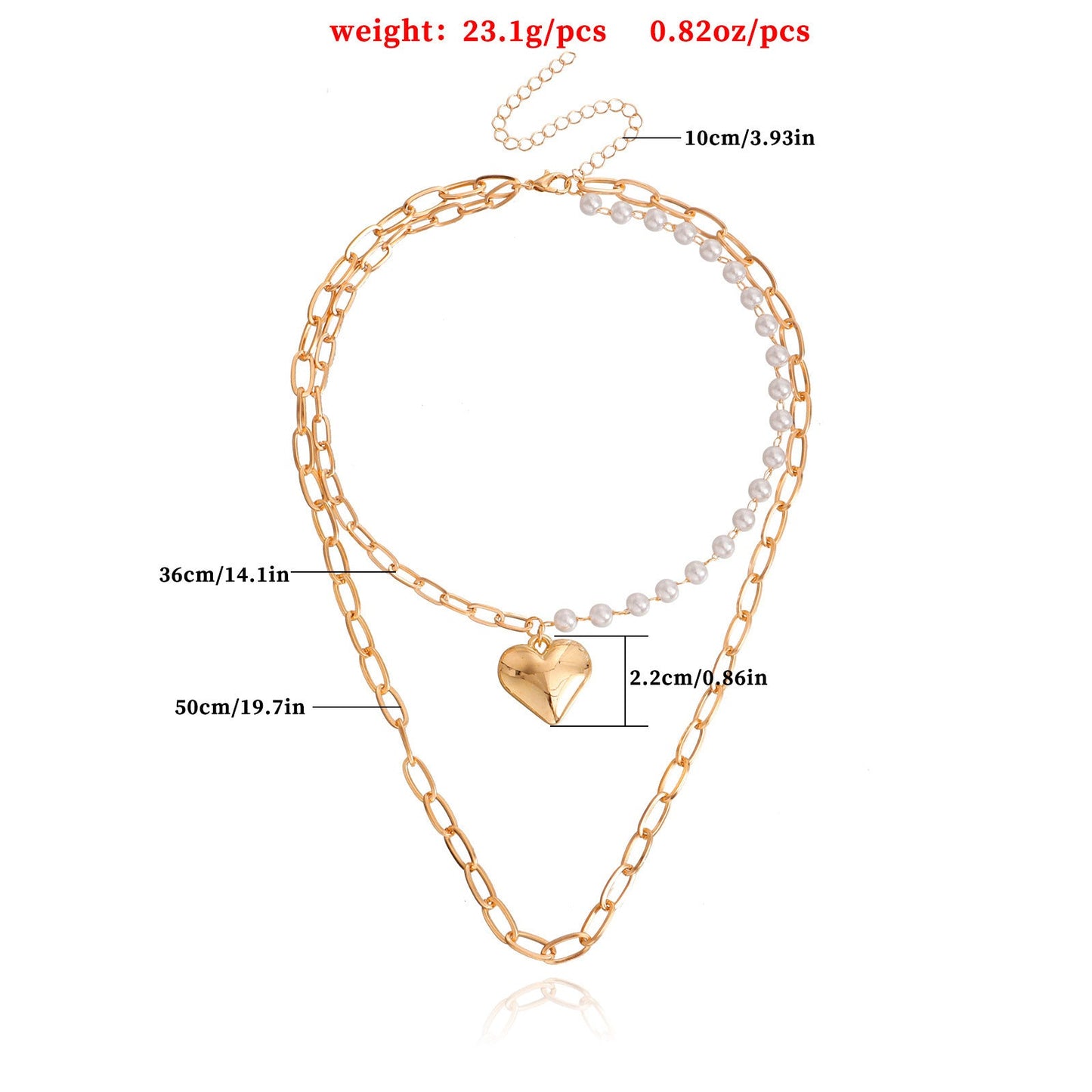 Double Layer Pearl Love Heart Pendant Necklace