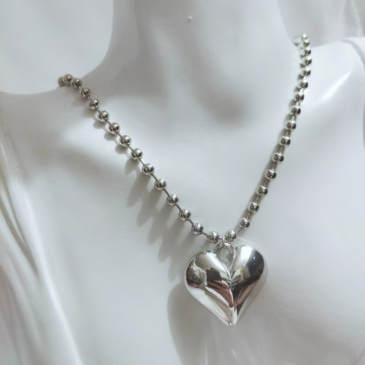 Beaded Chain Heart Pendant Necklace