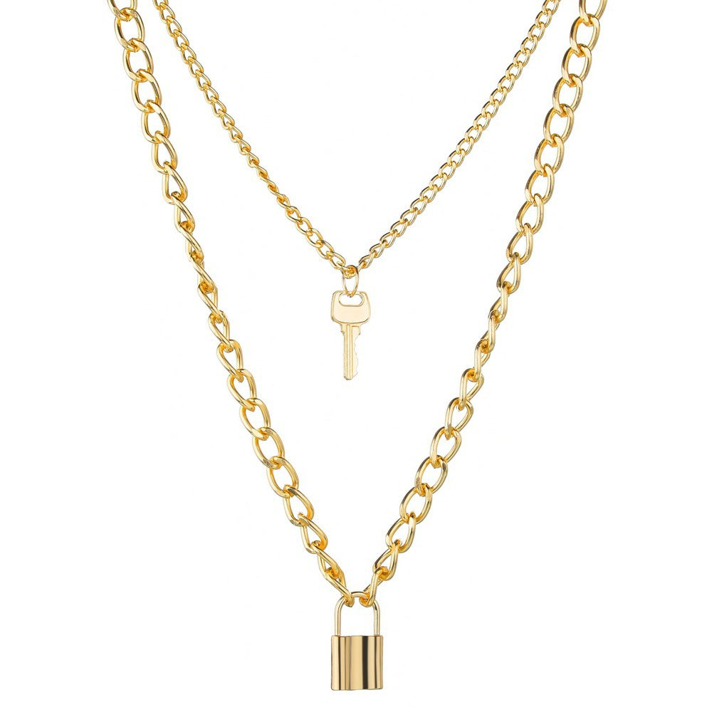 Multi Layer Lock Pendent Geometric Necklace