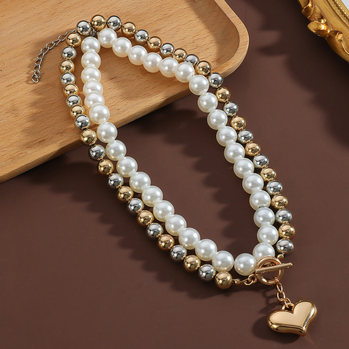 Punk Multi-layer CCB Heart Round Bead Necklace