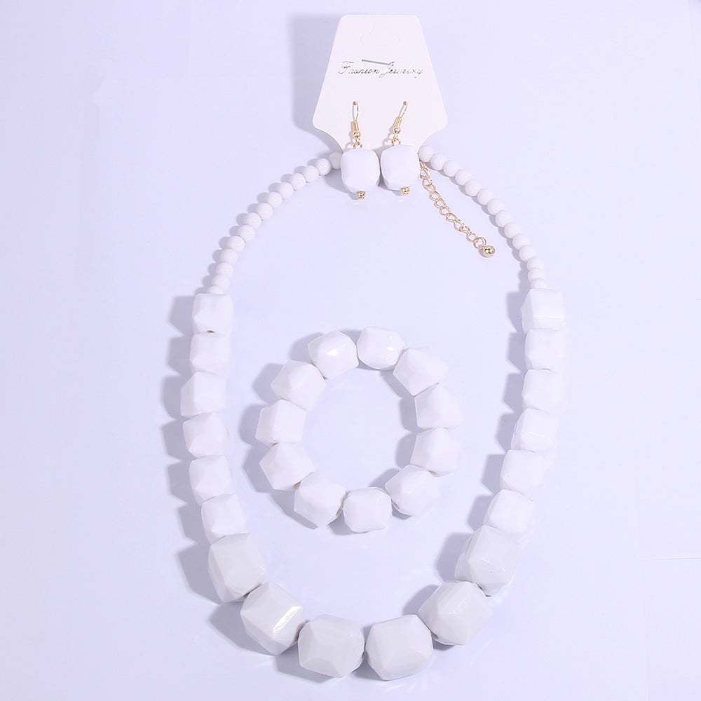 Chunky white geometric bead resin jewelry set