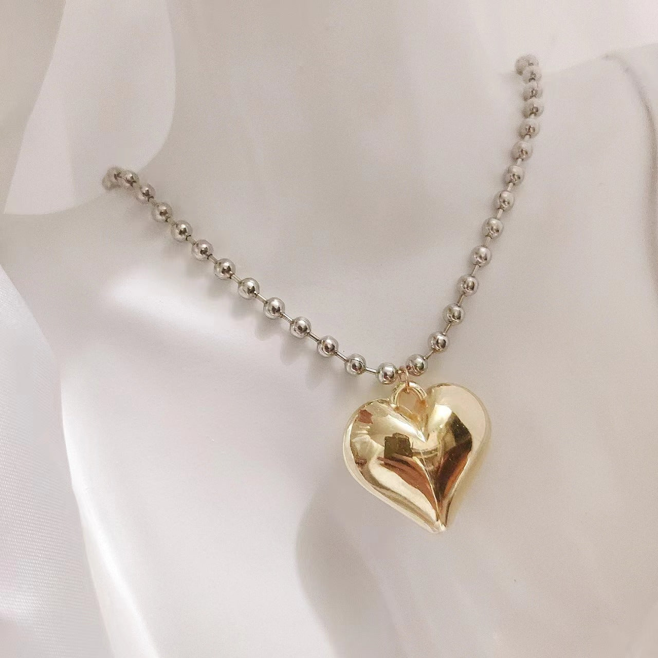 Beaded Chain Heart Pendant Necklace