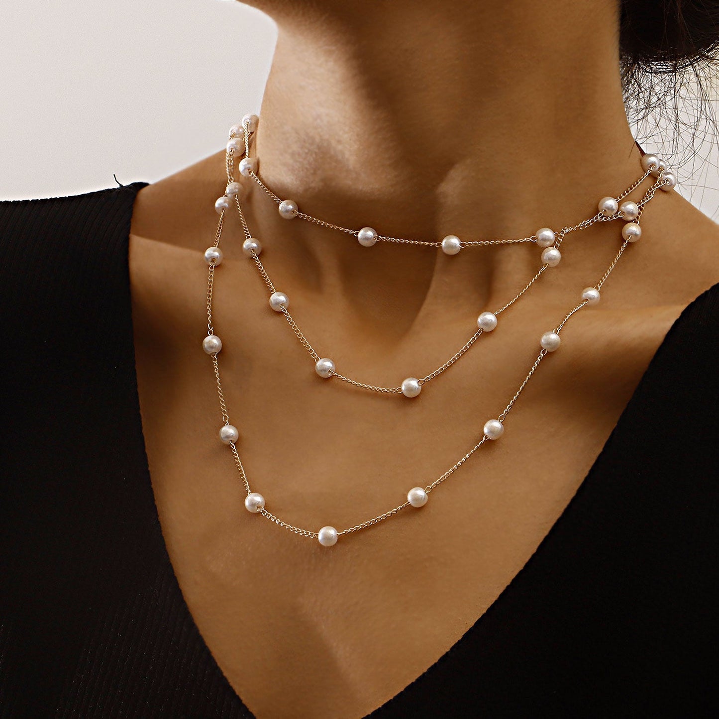 Women Layered Pearl Beads Necklace