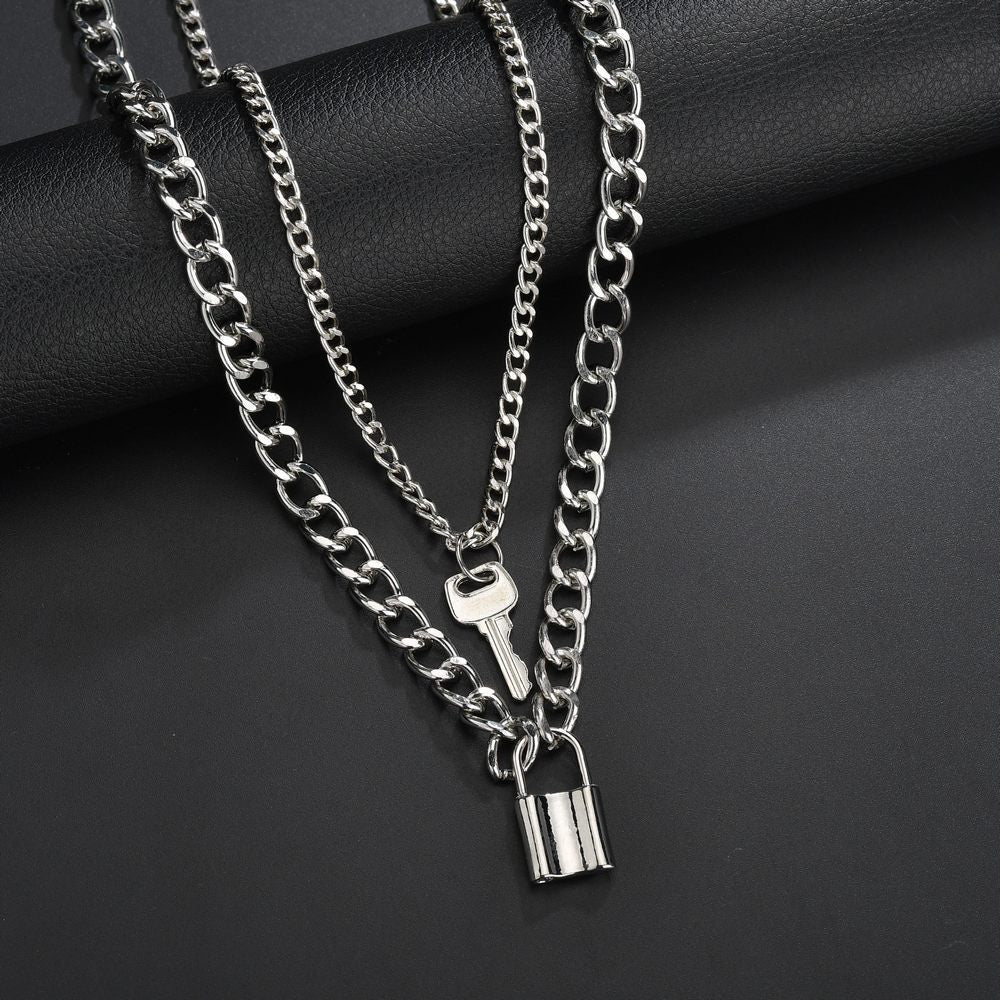 Multi Layer Lock Pendent Geometric Necklace