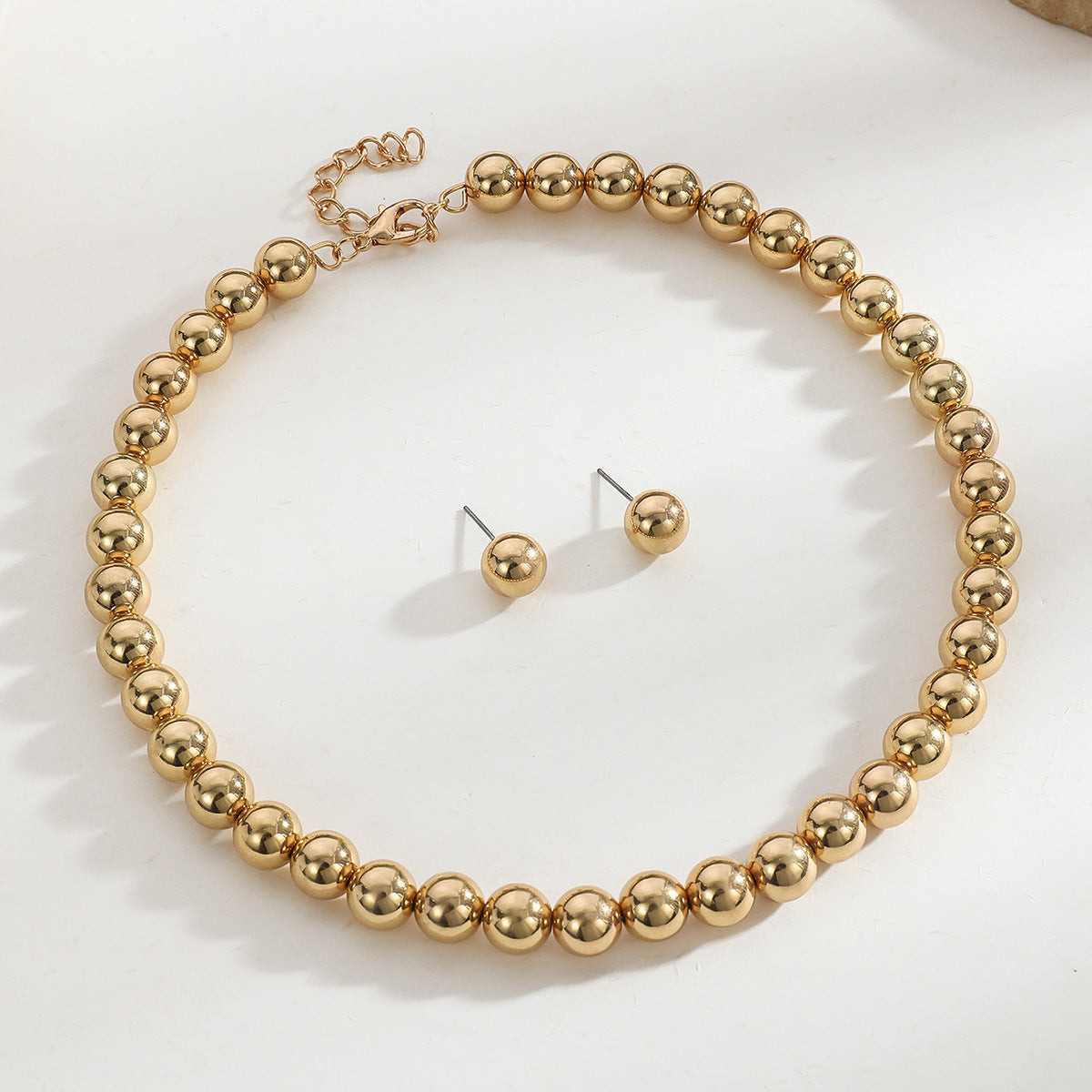 Geometric Round Metallic Beads Choker Necklace Jewelry Set