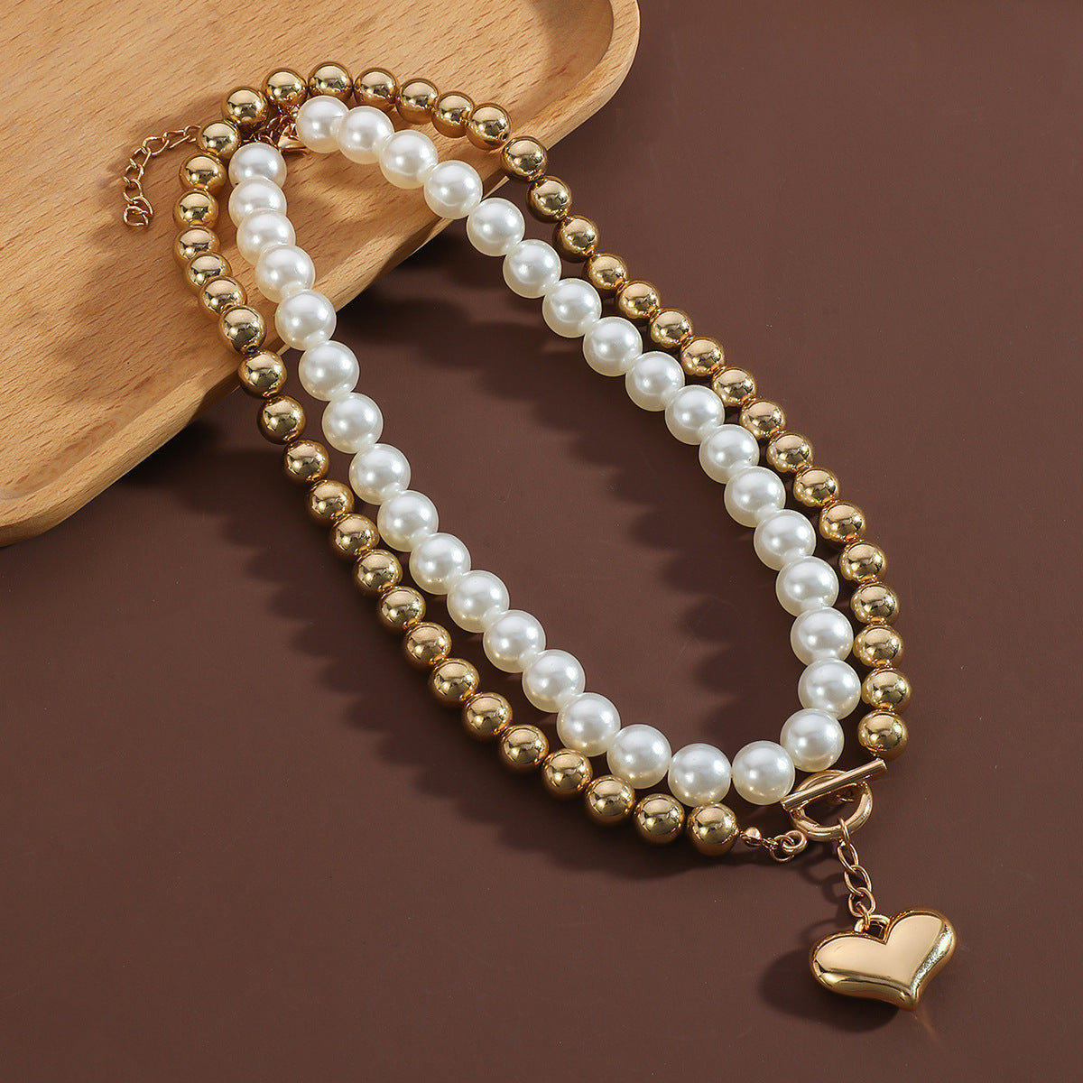 Punk Multi-layer CCB Heart Round Bead Necklace