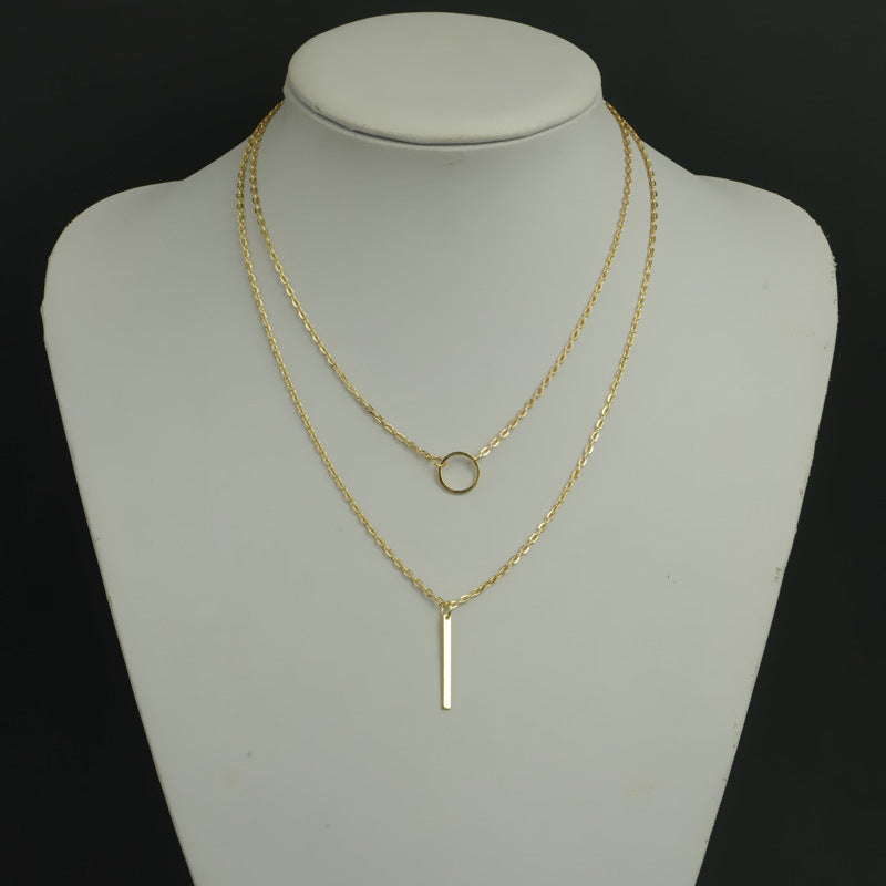 Bar Pendant Two Layers Chain Necklace