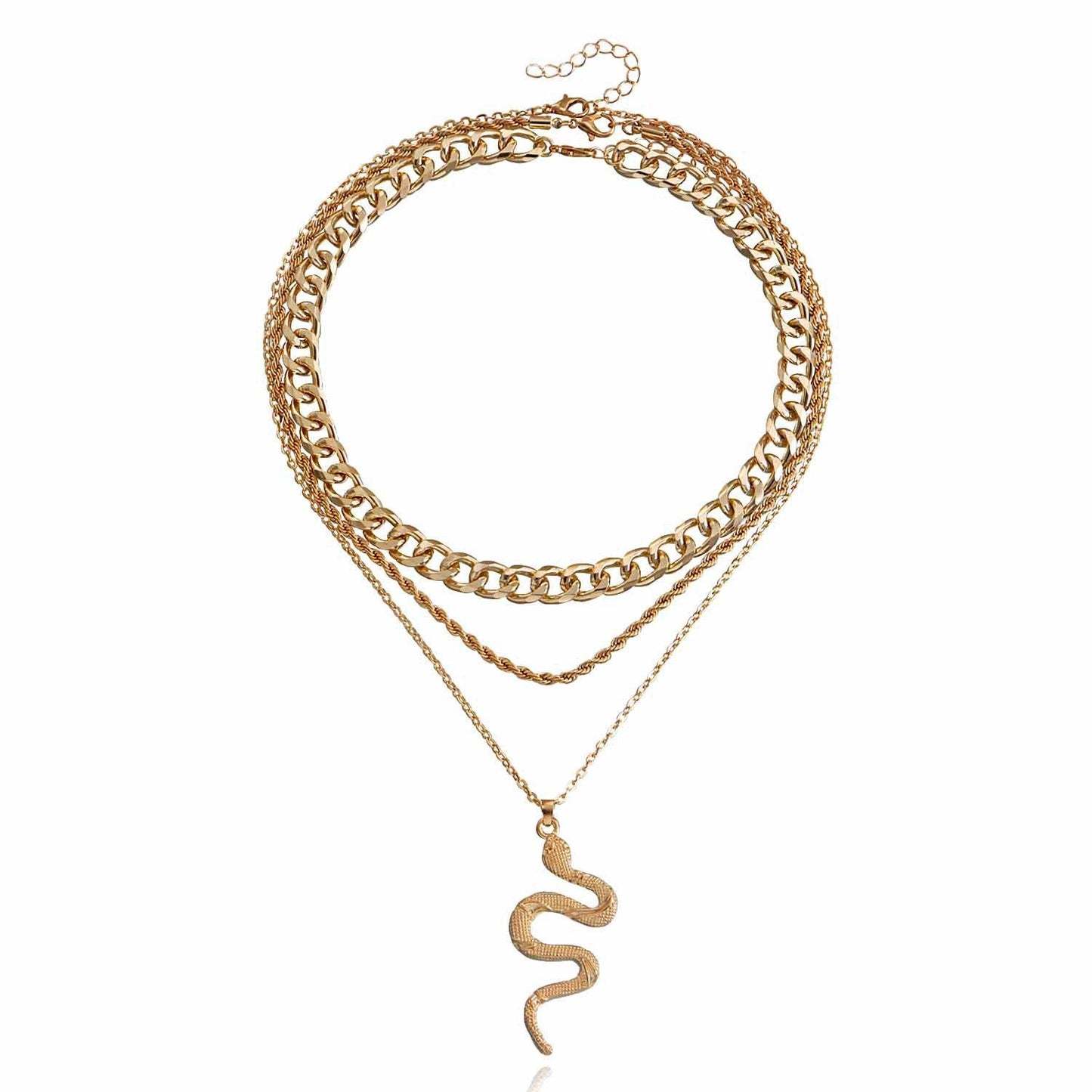 Vintage Cuban Chain Multi Layered Snake Pendant Necklace