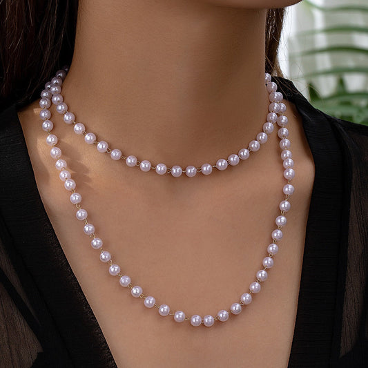 Multilayer Beaded Pearl Choker Necklace
