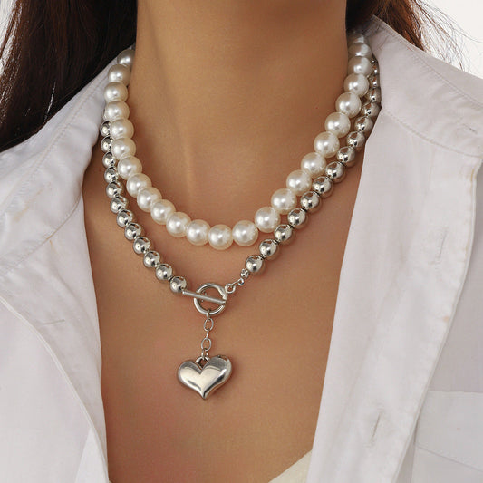 Punk Multi-layer CCB Heart Round Bead Necklace