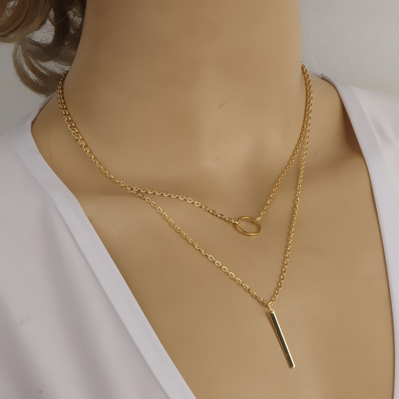 Bar Pendant Two Layers Chain Necklace