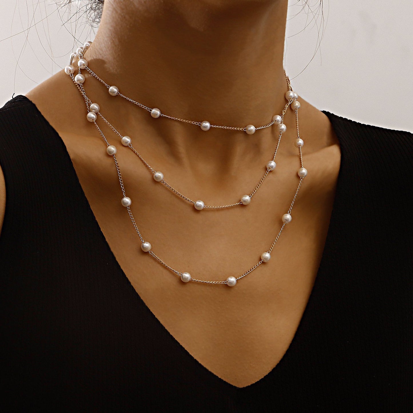 Women Layered Pearl Beads Necklace