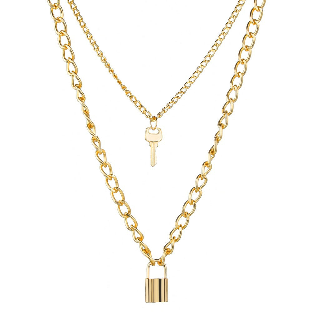 Multi Layer Lock Pendent Geometric Necklace