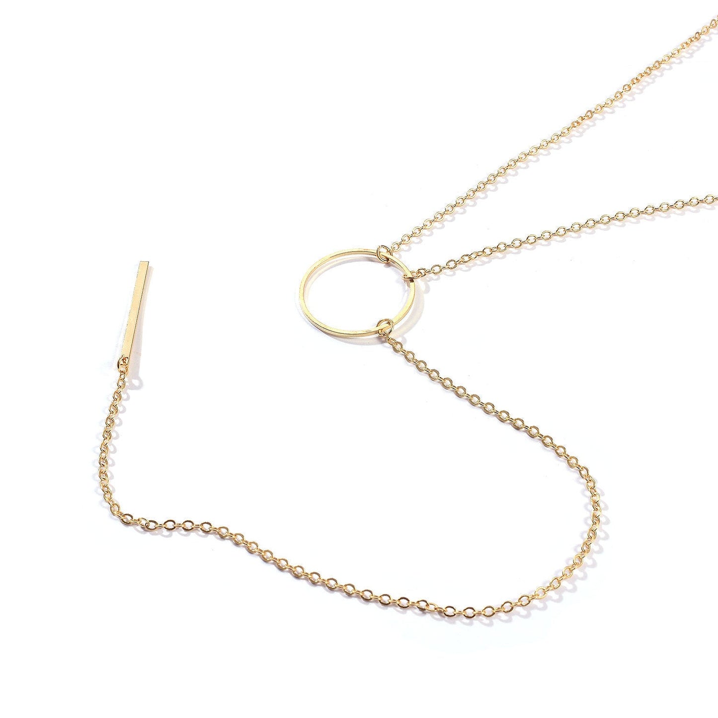 Long Thin Chain Bar Pendant Necklaces