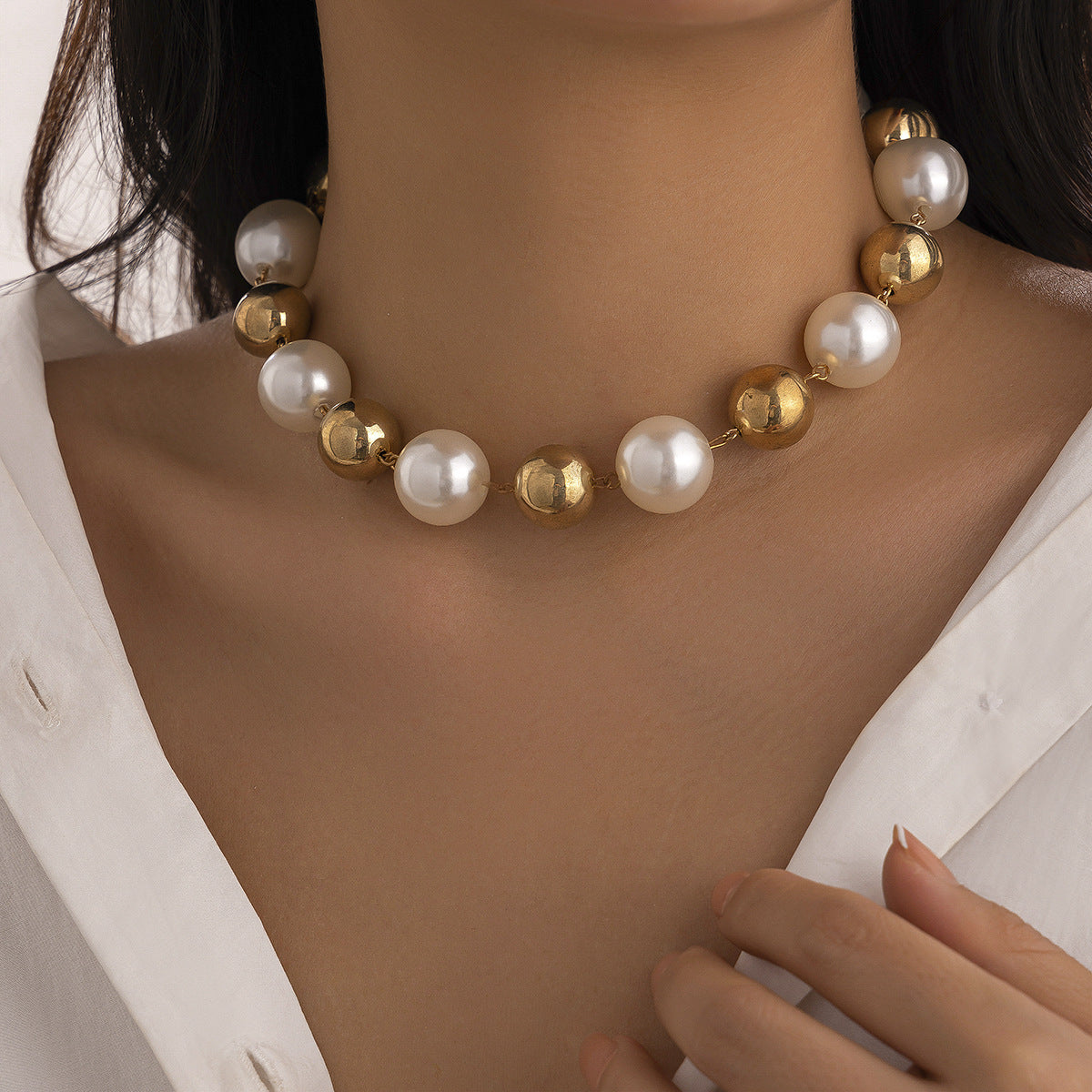 Large Pearl Bead Punk Choker Necklace