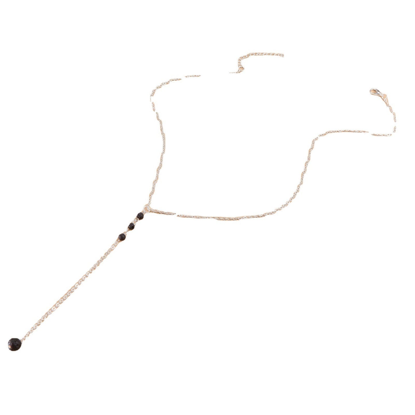 Nature Bead Lava Stone Long Pendant Necklace