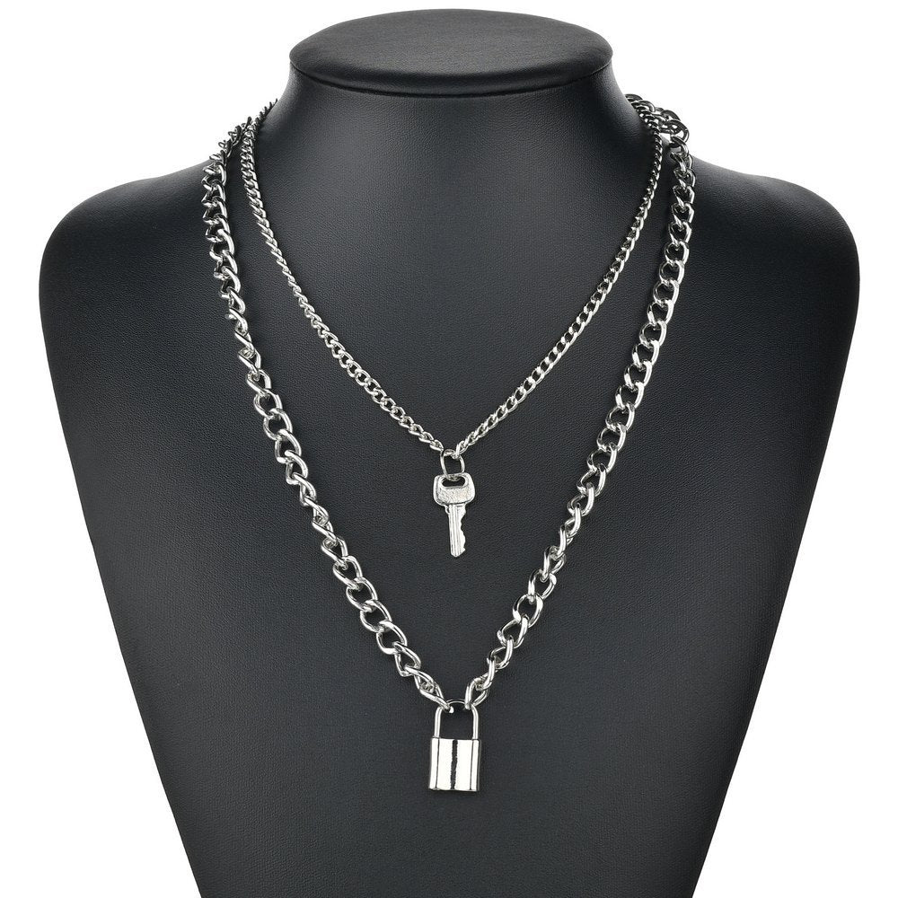 Multi Layer Lock Pendent Geometric Necklace
