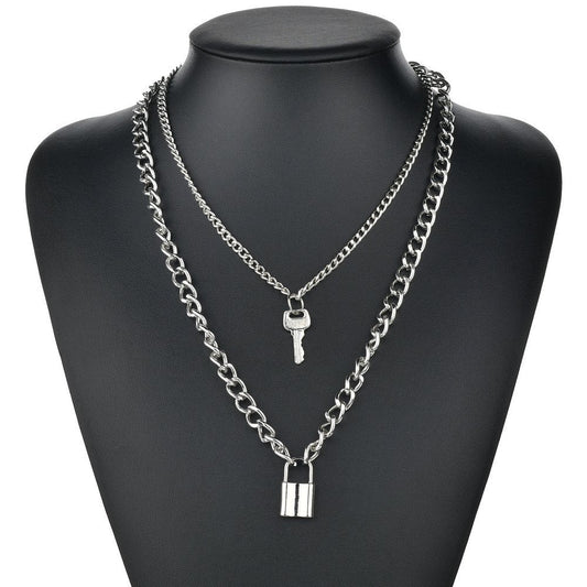 Multi Layer Lock Pendent Geometric Necklace