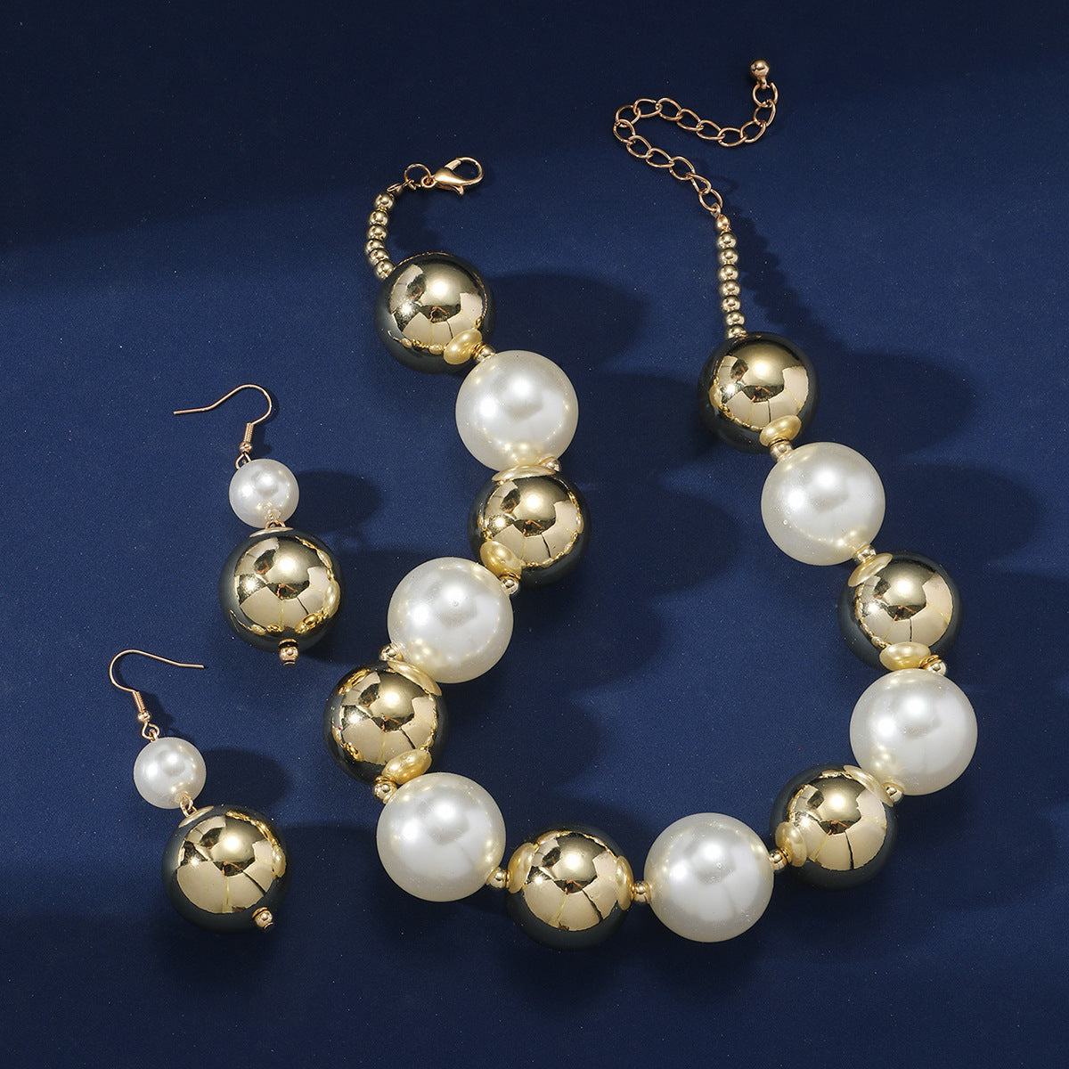 Exaggerated Multi-Layer Pearl Pendant Earring and Necklace Set