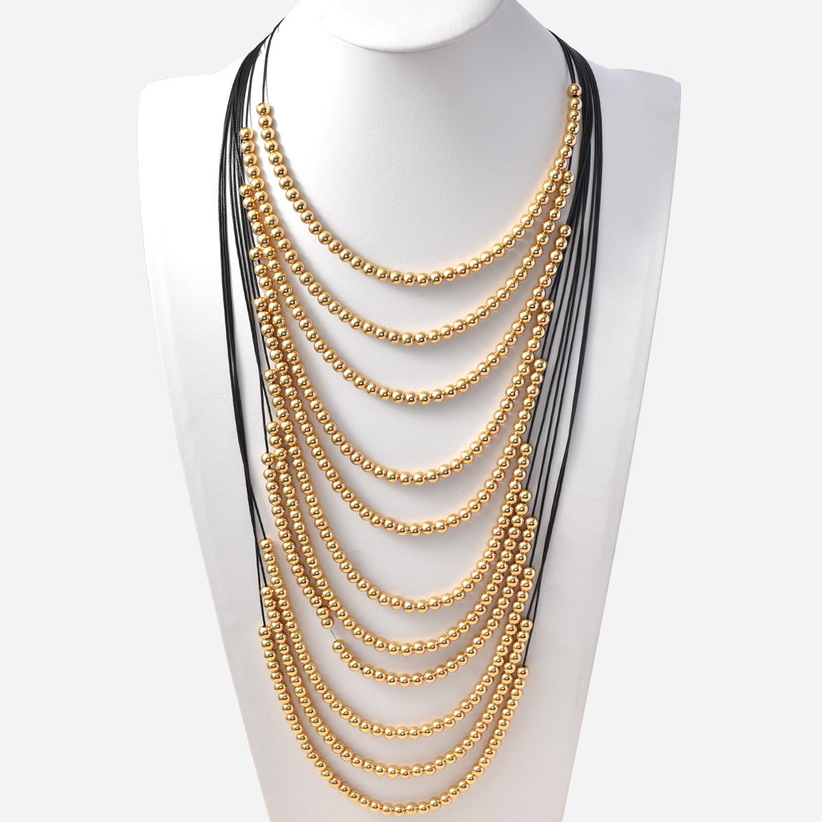 Cleo Multi-Layered Necklace Gold Silver Beaded Chains Necklace Sweater Chain