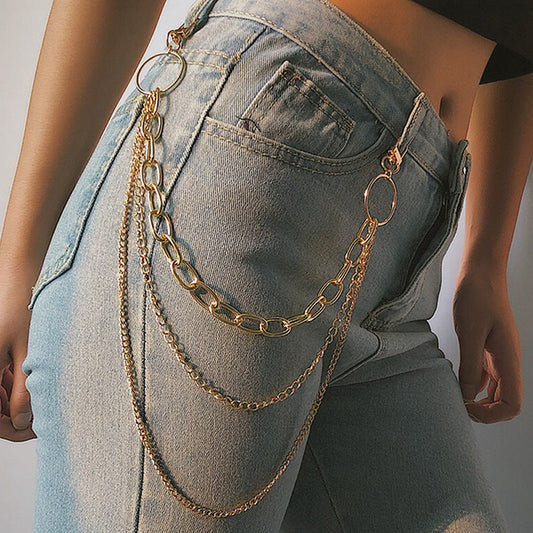 Hip Hop Punk Fashion Women Men Pants Waist Belt Chain