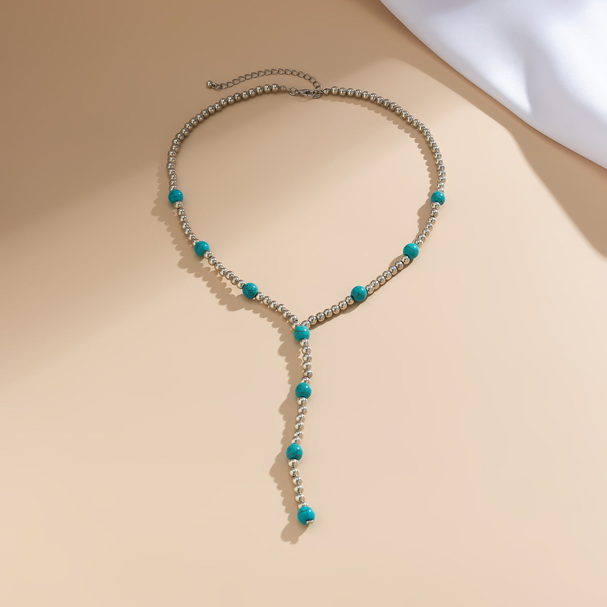 Turquoise Beaded Clavicle Necklace Long Tassel