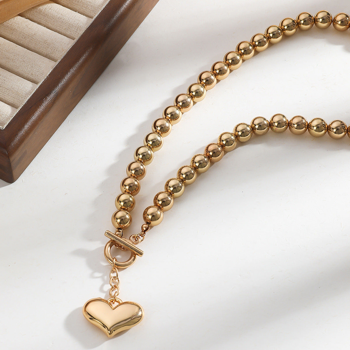 Chunky Heart Pendant Beaded Necklace