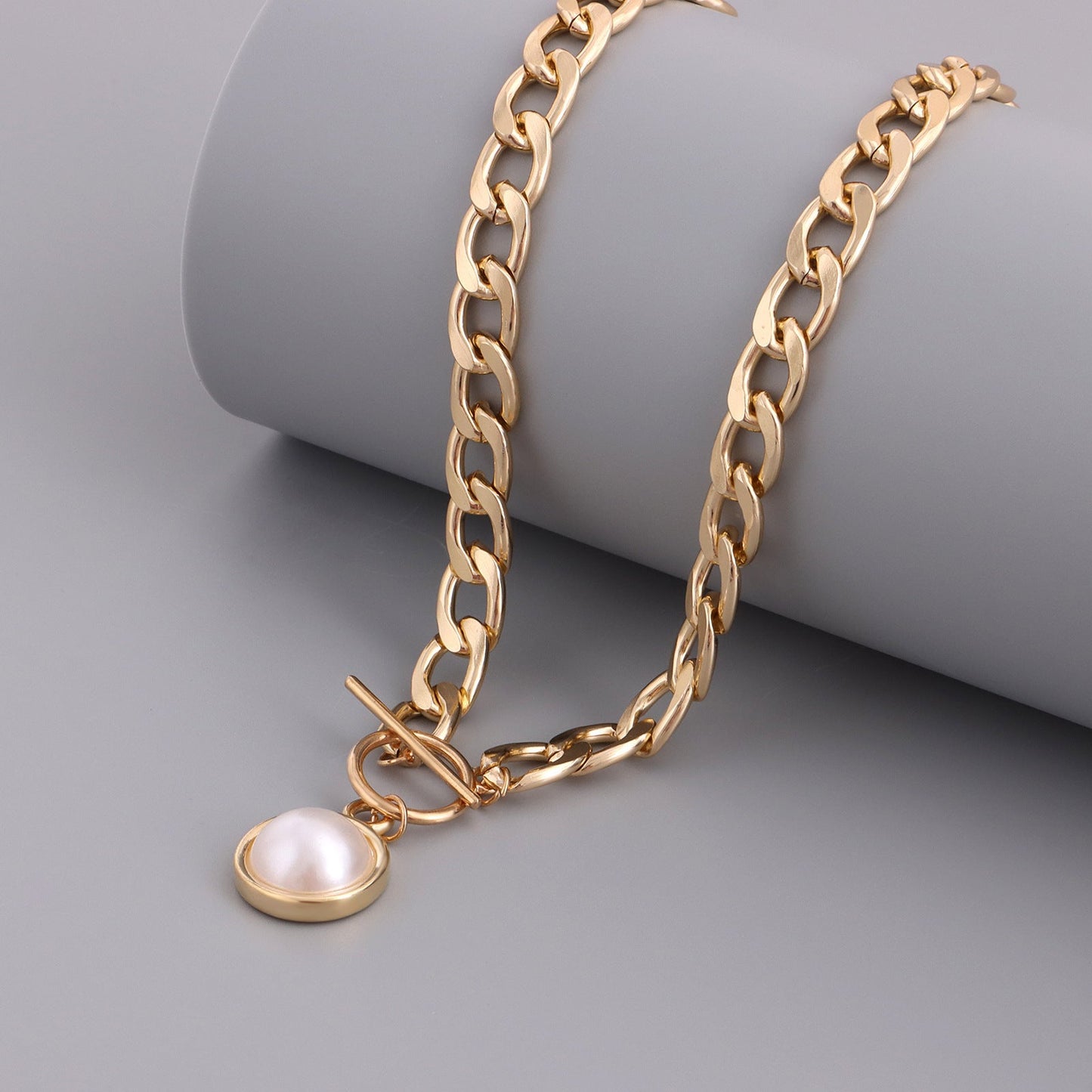 Rectangle Geometric Chain Necklace Pearl