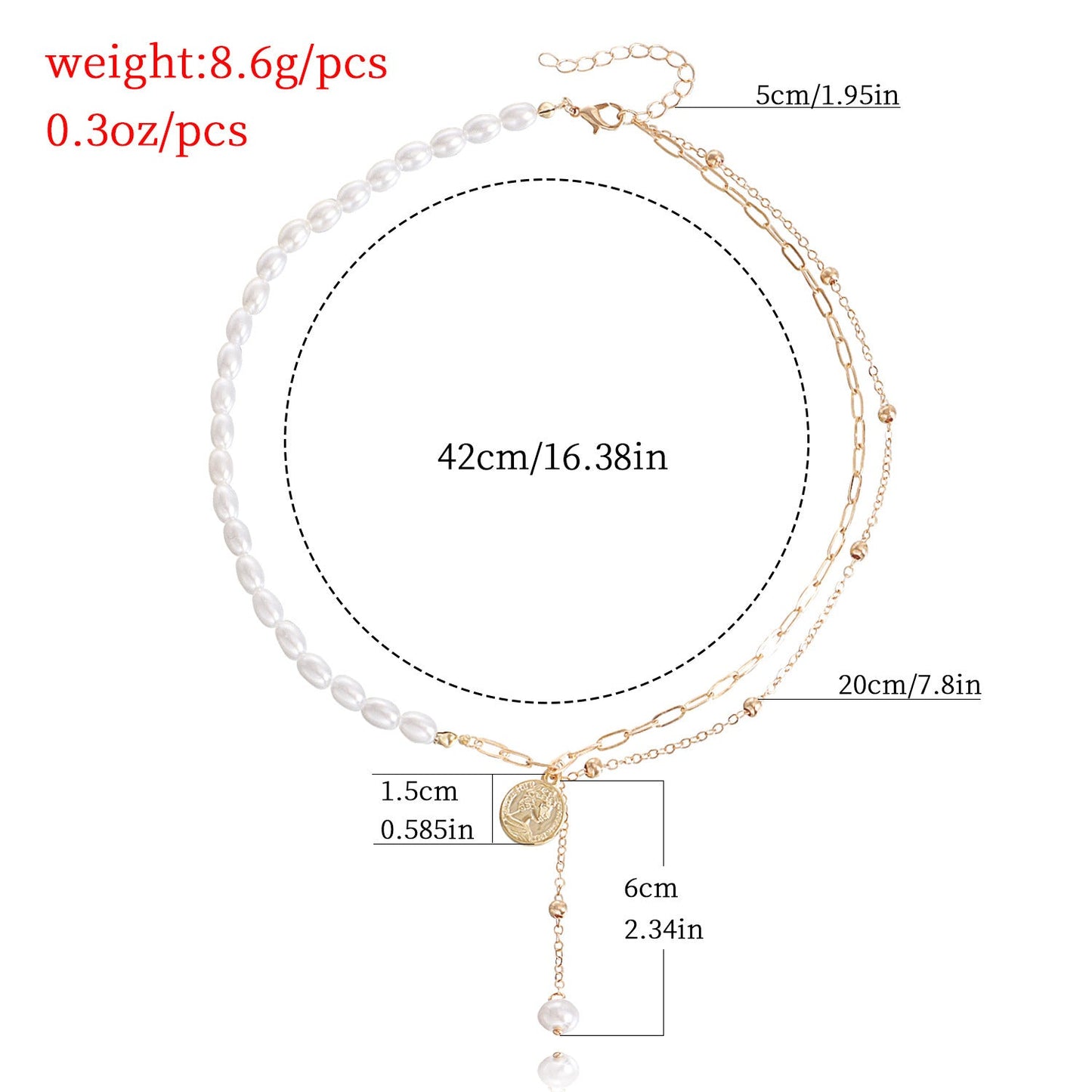 Punk Jewelry Imitation Pearl Coin Pendant Necklace