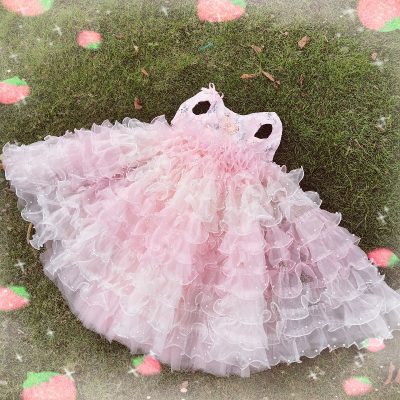 Luxury Dog Wedding Dress Pink Ball Gown