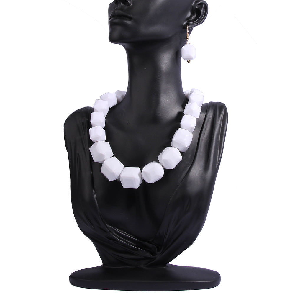 Chunky white geometric bead resin jewelry set