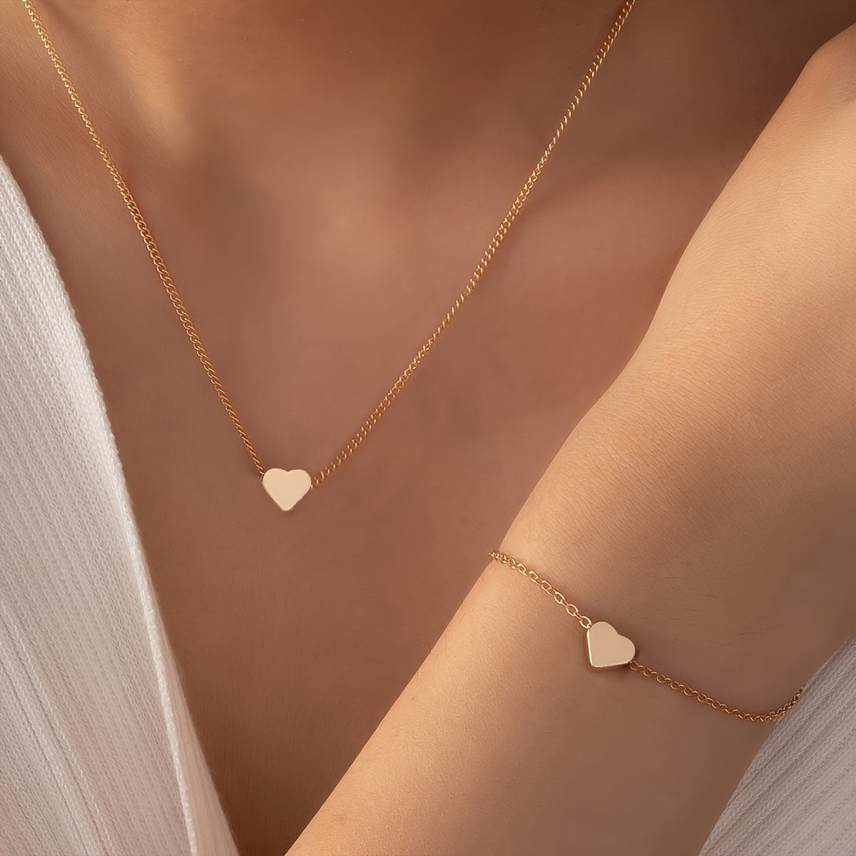 Peach Heart Chain Jewelry Set