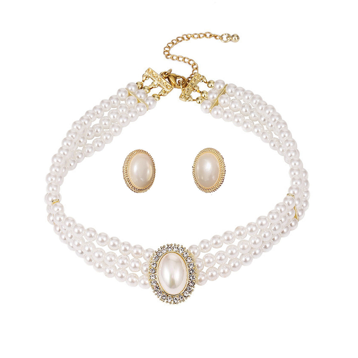 Elegant Layers White Pearl Bib Statement Necklace Earring Set