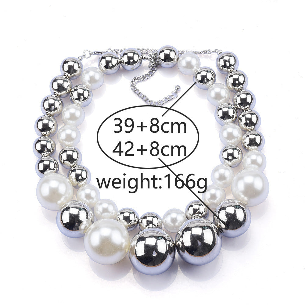 Round Beads Faux Pearl Beaded Necklace