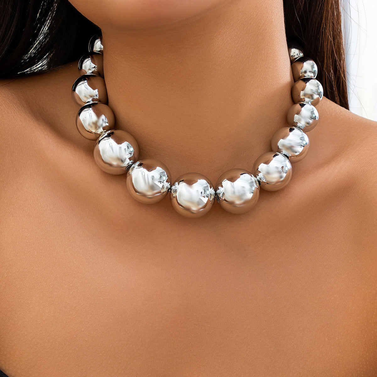 Women Exaggerated Round Beads Punk Necklace