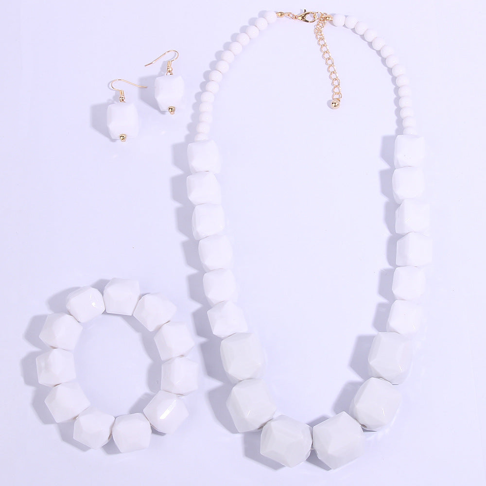 Chunky white geometric bead resin jewelry set