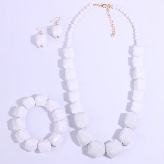 Chunky white geometric bead resin jewelry set