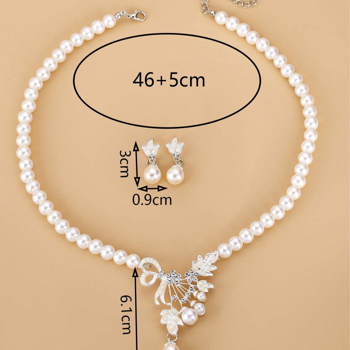 Vintage Pearl Flower Necklace Earrings Set