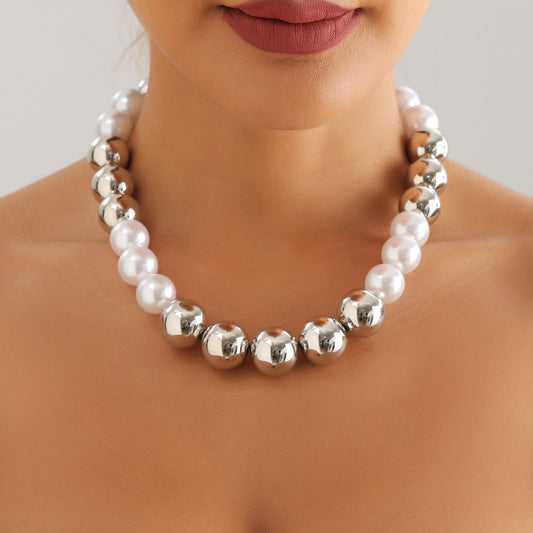 Round Beads Faux Pearl Beaded Necklace for Women
