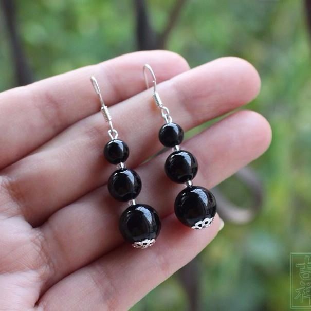 Round Nature Stone agate Bead Dangle Earrings