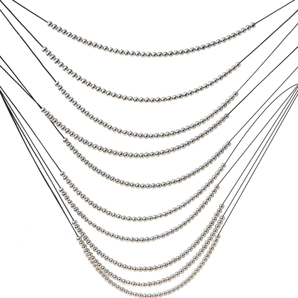 Cleo Multi-Layered Necklace Gold Silver Beaded Chains Necklace Sweater Chain