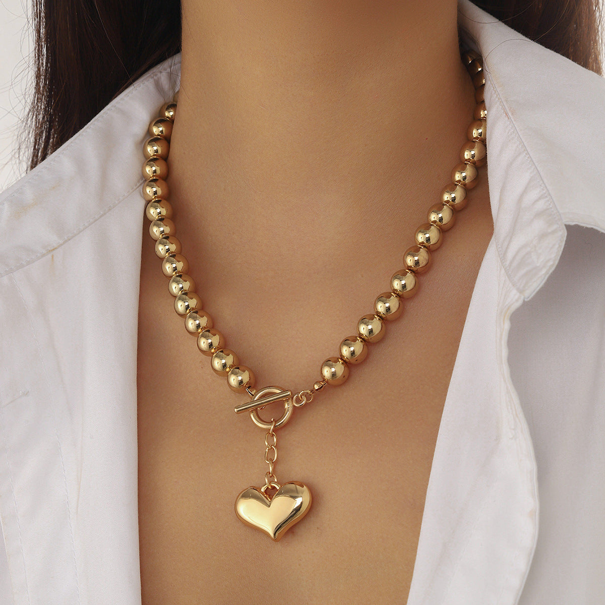 Chunky Heart Pendant Beaded Necklace