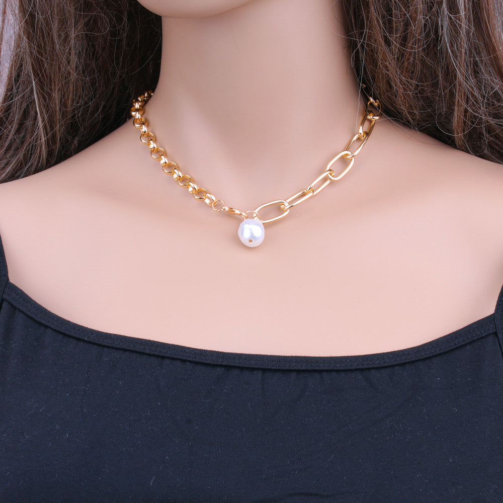 Baroque Pearl Heart layer Chain Necklace