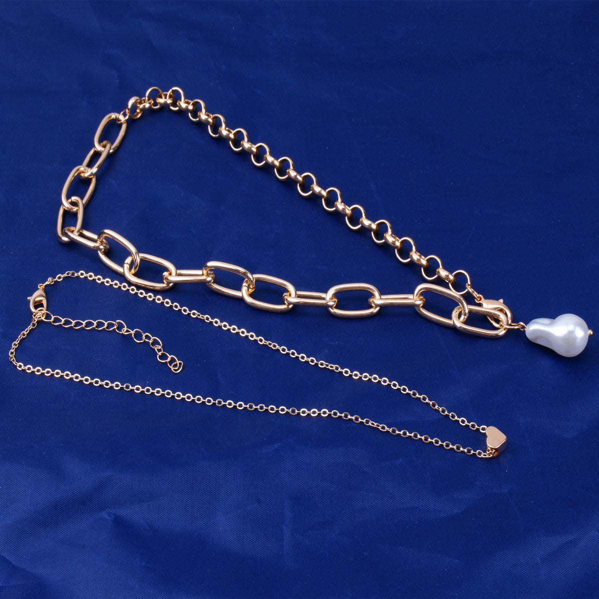 Baroque Pearl Heart layer Chain Necklace
