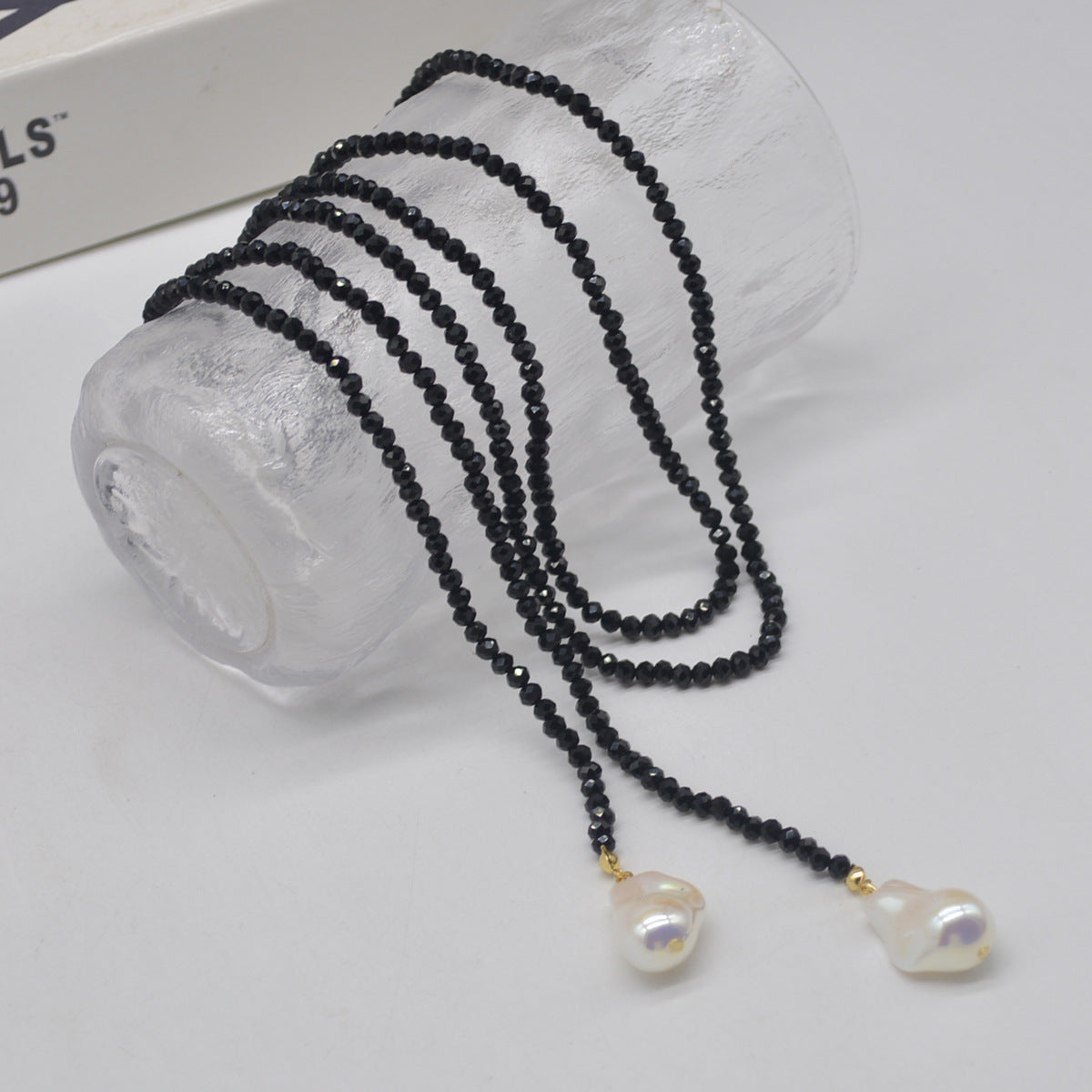 Sweater Necklace Black Crystal Pendant