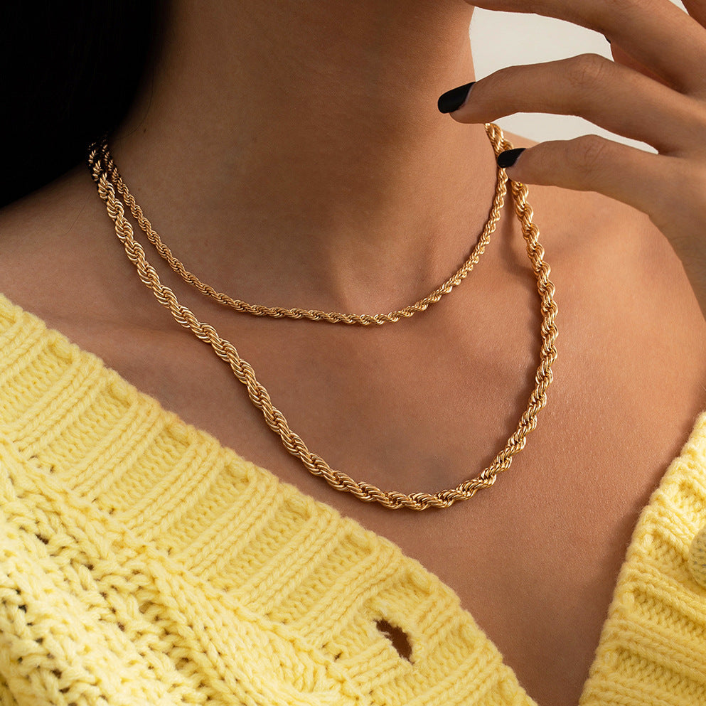 Twisted Gold Rope Chain Necklace