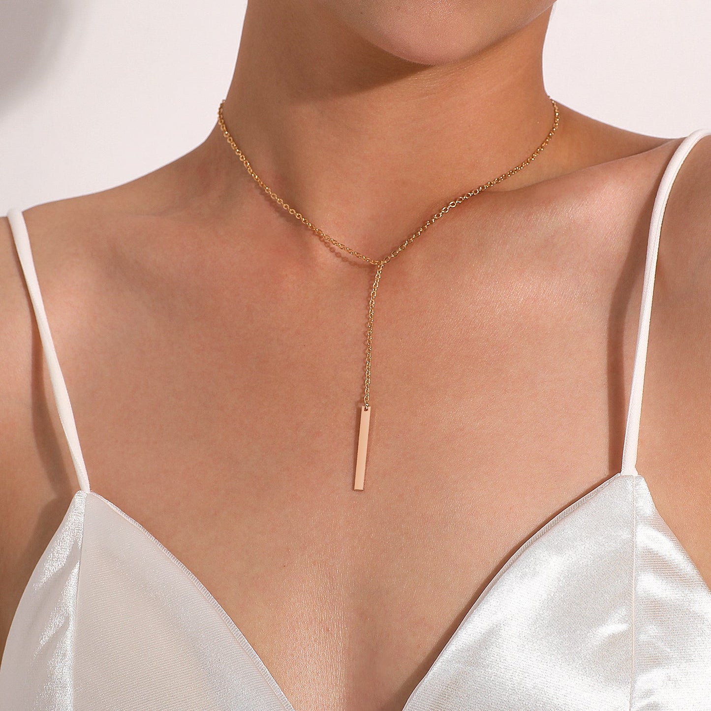 Metal Chain Bar Lariat Necklace